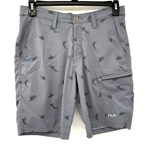 Huk Performance Shorts Mens 30 Marlin Fishing  Quick Dry Gray Cargo Shorts